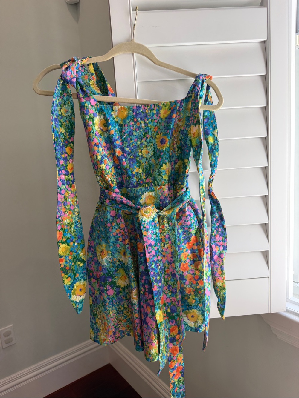 Show Me Your MuMu Turquoise Multi Floral Tie-Strap Mini Dress